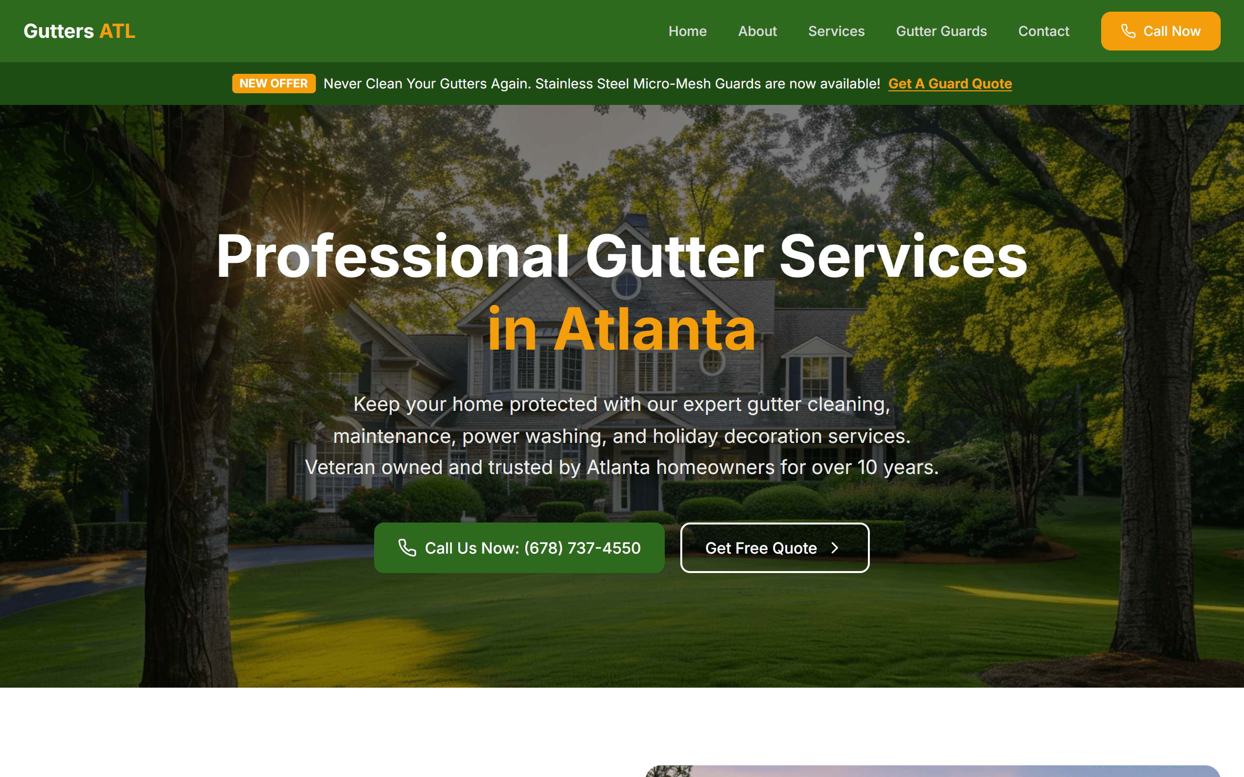 Gutters ATL website screenshot